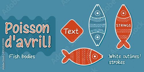 April fools day illustration featuring cartoon fish and playful text