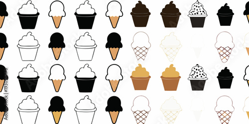 Assorted ice cream cones in varying colors and styles are displayed