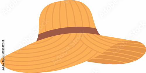 A brightly colored stylized illustration of a woven straw sun hat