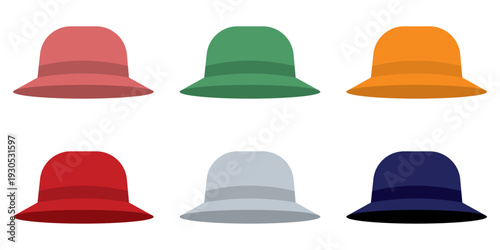 Colorful Hat Icons Set Vector Illustration – Flat Design Fedora, Top Hat and Cowboy Hat Collection for Fashion and Apparel 
Branding