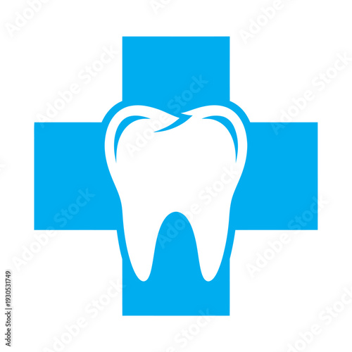 Tooth Medical Symbol Blue Cross Icon.