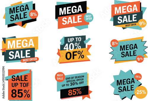 Mega Sale Discount Labels and Banners
