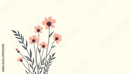 A minimalist floral design evokes a sense of tranquility and natural beauty. Ideal for backgrounds, website design, or adding a touch of freshness to 