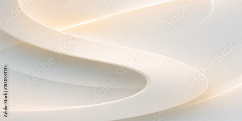 An abstract background vector featuring clean white lines and a round empty porcelain plate with a wave curve design on a blank kitchen dishware texture