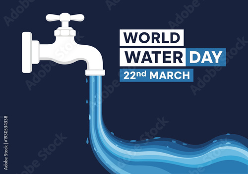 World water day 22nd march graphic with running water from a white faucet