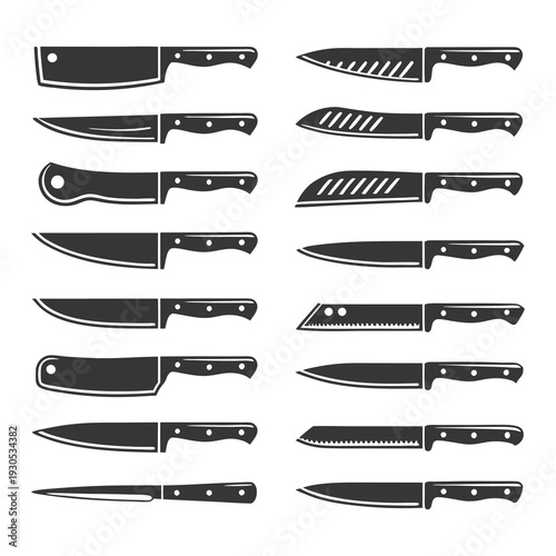 Diverse Collection of Knife Silhouettes and Icons