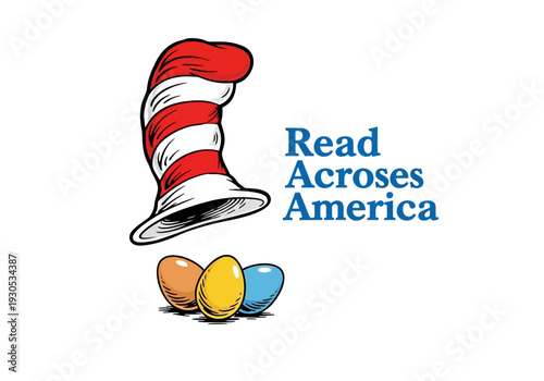 Read across america logo with cat in the hats hat and eggs