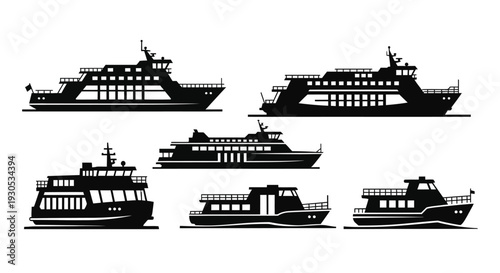 Ferry passenger boat vessel silhouette illustration