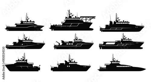 Patrol boat maritime vessel silhouette illustration