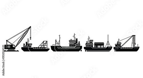 Cargo ship crane vessel silhouette illustration