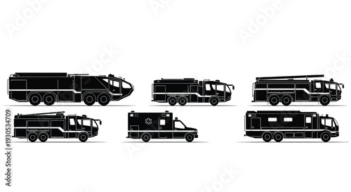 Fire rescue heavy truck silhouette illustration
