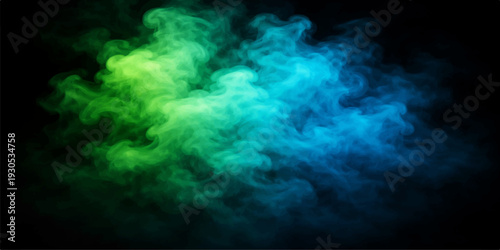 An abstract blue smoke texture swirls like a dark cloudscape against a black night background, creating a motion-filled backdrop of ethereal fog and cosmic space light