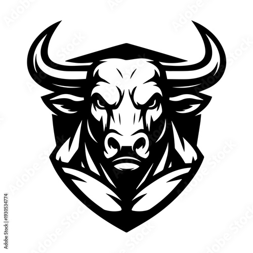 Stylized Bull Head Shield Mascot