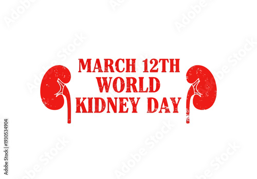 March 12th world kidney day stamp design with red kidneys