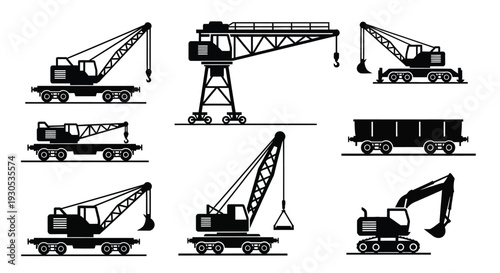 Construction crane rail equipment silhouette illustration