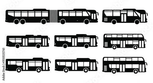 Articulated bus fleet silhouette illustration