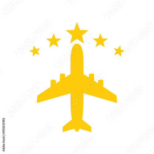 Yellow Airplane Silhouette with Stars.