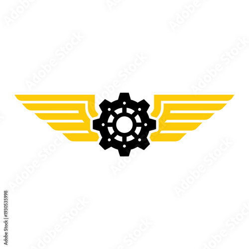 Yellow Wings with Black Gear Logo.
