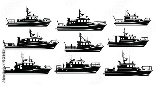 Patrol boat fleet maritime silhouette illustration