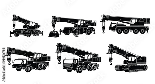 Mobile crane heavy lifting silhouette illustration
