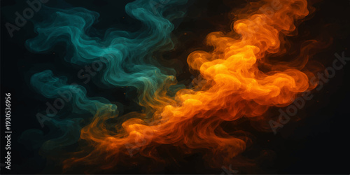 A fiery inferno of hot orange and red flames burning with intense energy and smoke against a black background creates an abstract motion of heat and light in this blazing bonfire