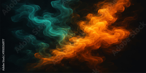 Abstract burning fire and smoke motion with fiery red and orange flames creates a hot inferno blaze against a black background of energy and light