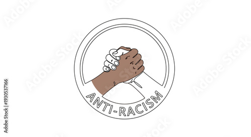 Stop Racism Symbol: Diverse Hands Shaking in Unity Circle