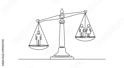 Gender Equality Concept: Scales of Justice Balancing Man and Woman Symbols