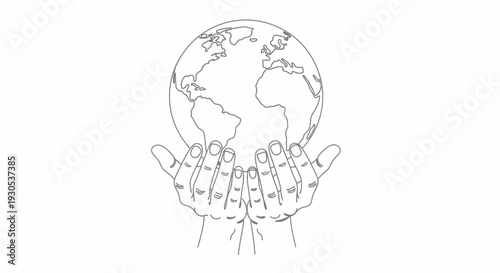 Hands holding planet earth illustration, concept of global care and unity, white background