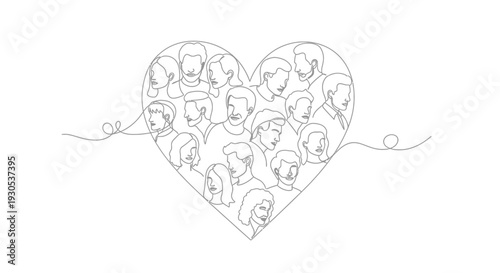 Diverse Crowd Faces Forming Heart Shape, Unity and Love Concept