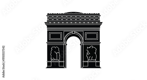A stark black outline depicts the arc de triomphe a famous parisian monument in silhouette high quality professional detailed modern elegant