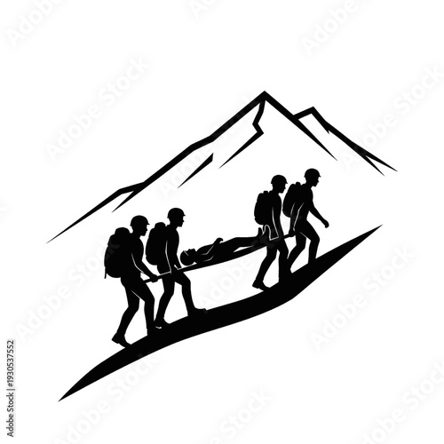 Rescue Team Carrying Injured Person Downhill.