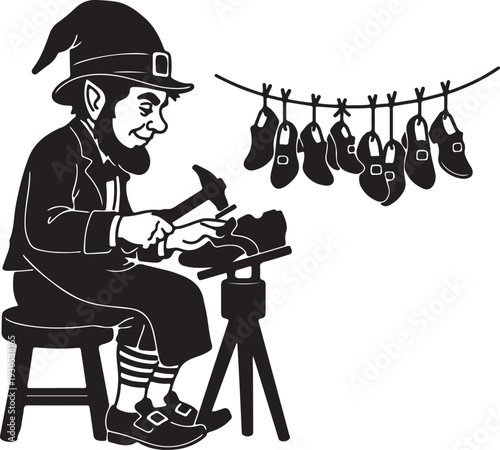 A medieval craftsman working on a shoe isolated on transparent background