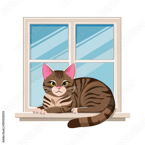 Cat resting on a windowsill against a background of a window