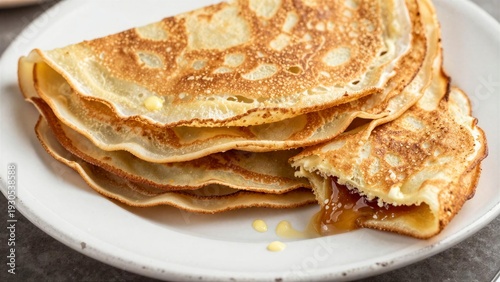 Sugar-Free Crepes with Maple Syrup on a White Plate