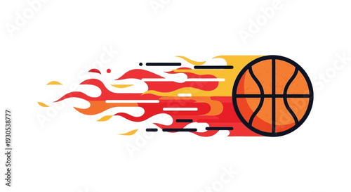 A vibrant basketball graphic with fiery speed lines creates a dynamic visual presented as a silhouette high quality professional detailed modern