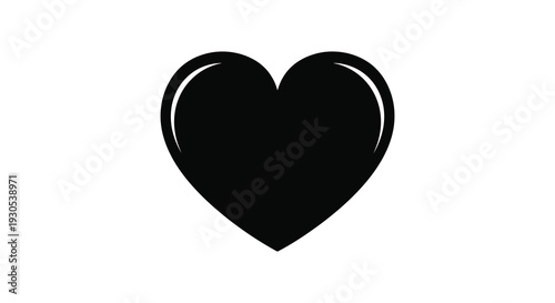 A simple stark black heart shape is prominently displayed against a white background forming a striking silhouette high quality professional detailed