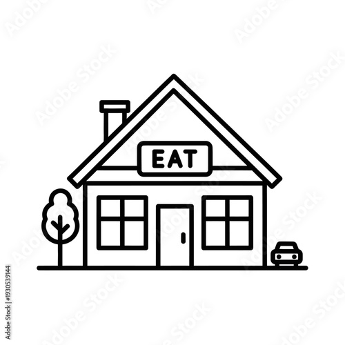 Charming Small House with Eat Sign and Car in Front for Cozy Living