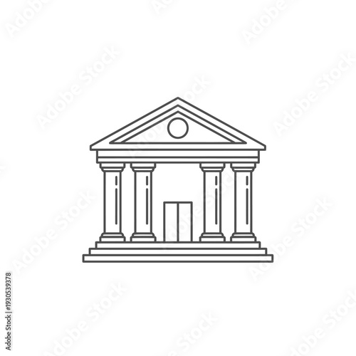 Classic Greek Temple Illustration with Columns and Pediment, Architectural Drawing