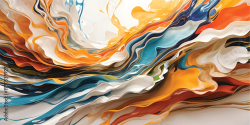 Abstract colorful background with flowing water ripples and a 3d liquid gold swirl featuring an artistic blue wave pattern on a shiny metallic texture