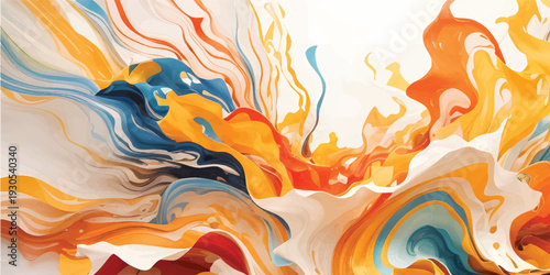 Abstract colorful background featuring water drops on a seamless geometric wave pattern with pink and orange fire curves in a vector illustration style