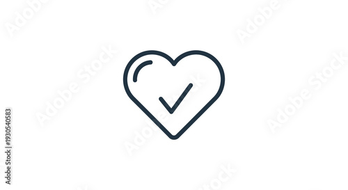 A simple line art illustration of a heart with a checkmark inside conveying approval or love silhouette high quality professional detailed