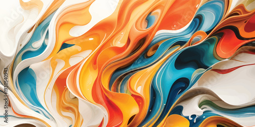 An abstract colorful background of flowing liquid waves creates a seamless silk texture with gold and purple swirls, forming a vibrant satin material design for an artistic wallpaper backdrop