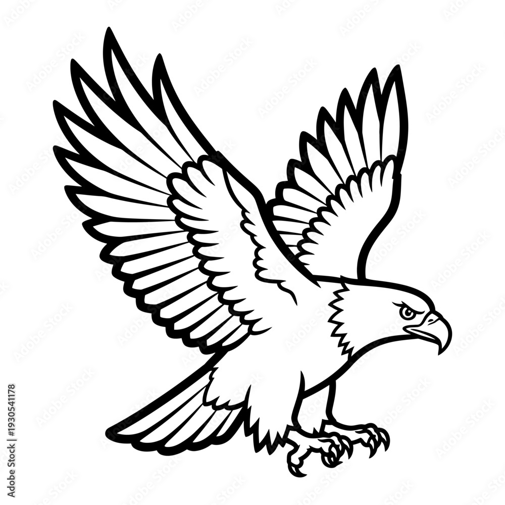 Fototapeta premium Dynamic illustration of a powerful eagle in mid-flight, showcasing its majestic wingspan and predatory grace, symbolizing freedom and strength in a bold graphic style