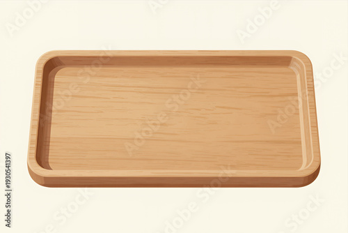 Wooden Serving Tray with Natural Grain Texture Isolated on Light Background for Restaurant Cafe Hotel Service or Food Delivery Concept