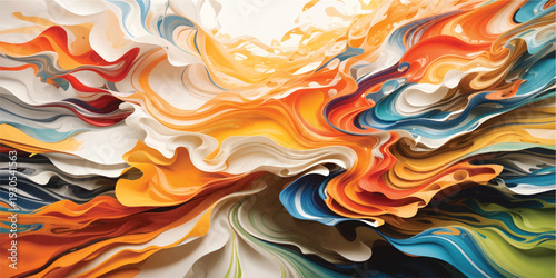 Abstract colorful fire background featuring liquid waves of orange and gold light with metallic 3d curves and a swirling water flow design