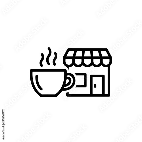Coffee Shop Exterior with Hot Beverage Icon for Caffeine Lovers