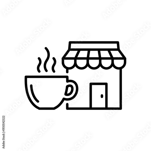 Cozy Coffee Shop with Steaming Hot Beverage and Small Storefront