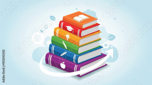 Brightly Colored Stack of Books Illustration for Education and Reading Concepts.