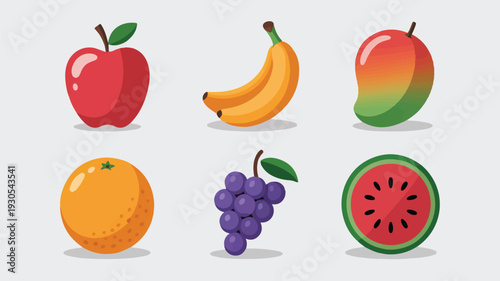 Healthy fruit assortment with red apple yellow banana mango orange grape and sliced melon